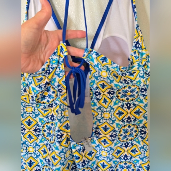 Nicole Miller Studio Blue And Yellow One Piece Swimsuit Size 12 - Picture 3 of 7